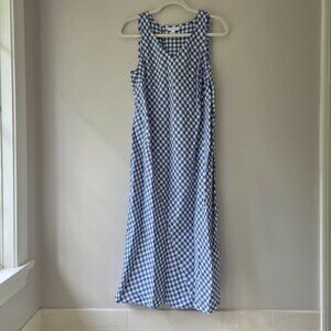 J.JILL Love Linen Maxi Dress | Gingham Blue Check V Neck Sleeveless Tank Dress
